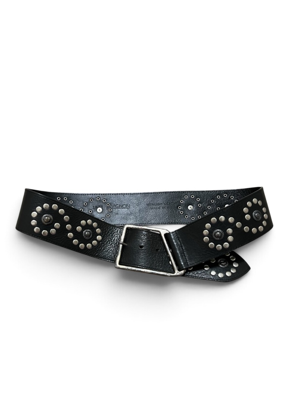 Vtg Avignon Black Studded Western Boho Wide Leather Hip Belt Medium USA